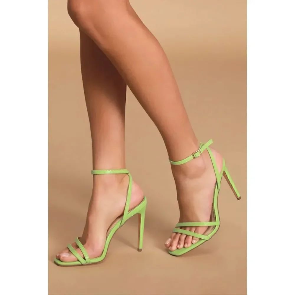 New Lulus Lianya Green Ankle Strappy Wrap Stiletto Shoes Size 7